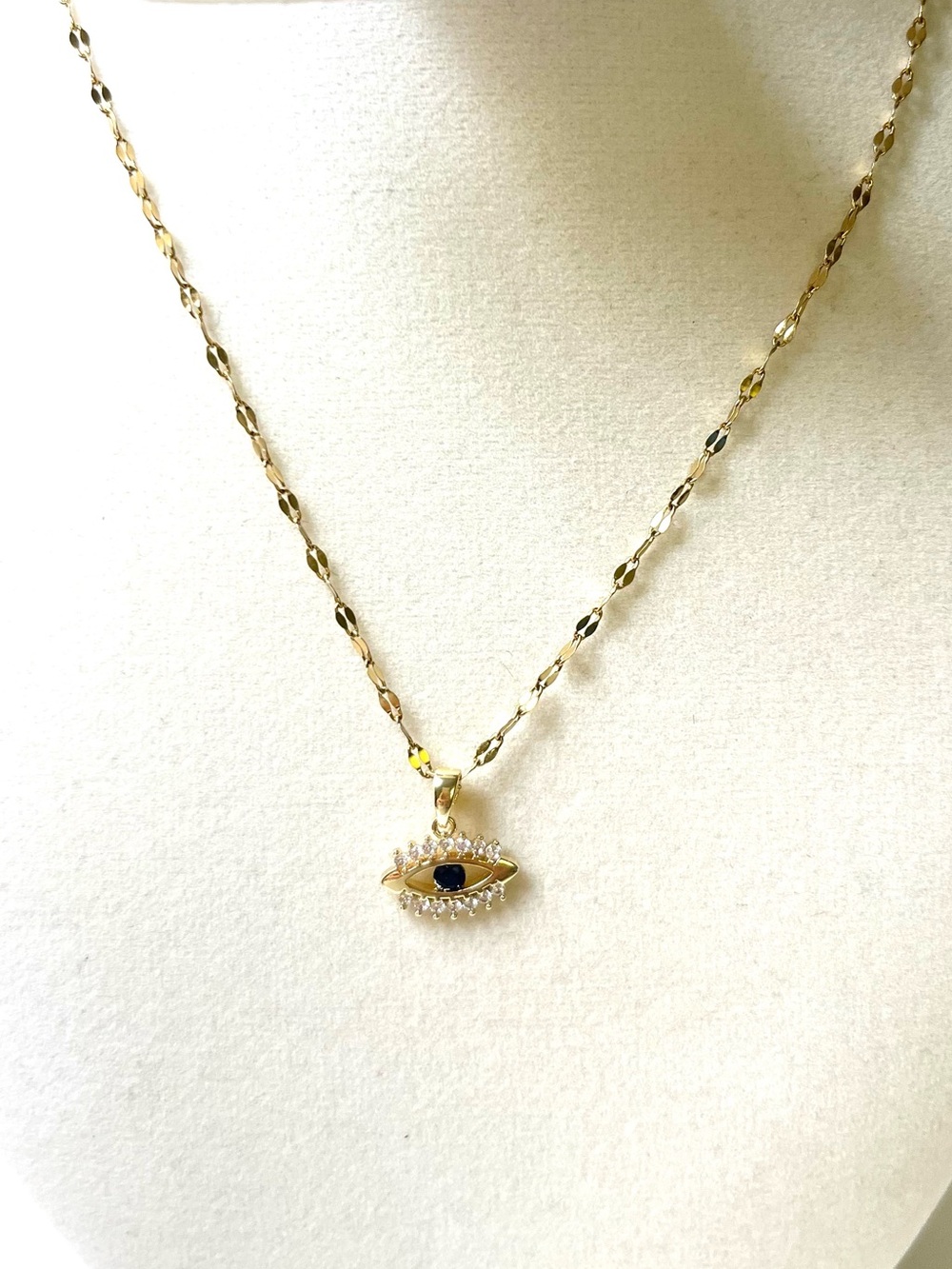 Gold Tone Evil Eye Rhinestone Pendant Necklace